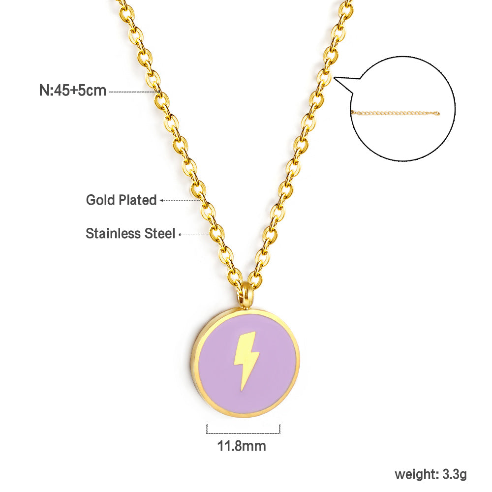 Round Blue Pendant with Lightning Motif Necklace 45+5cm
