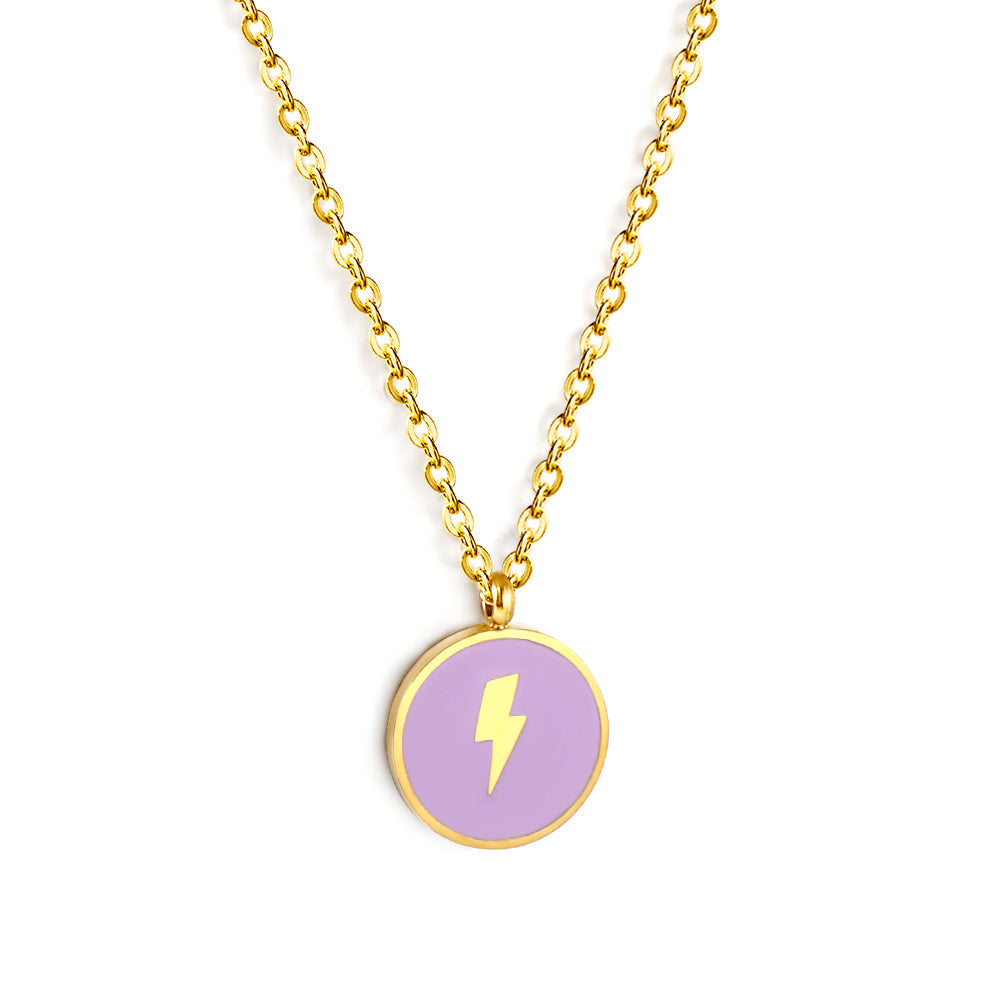 Round Blue Pendant with Lightning Motif Necklace 45+5cm