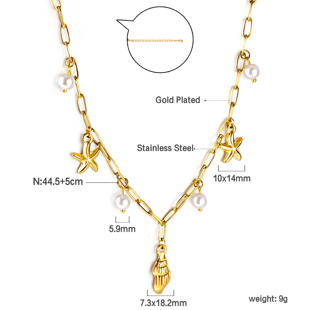 Jewelry 18k Pvd Gold Plated Ocean Shell Conch Moon Heart Star Layered Necklace Summer Chain Pendant Necklace