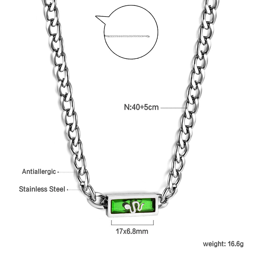 Rectangular Black Zirconia Moon Pendant Necklace 40+5cm