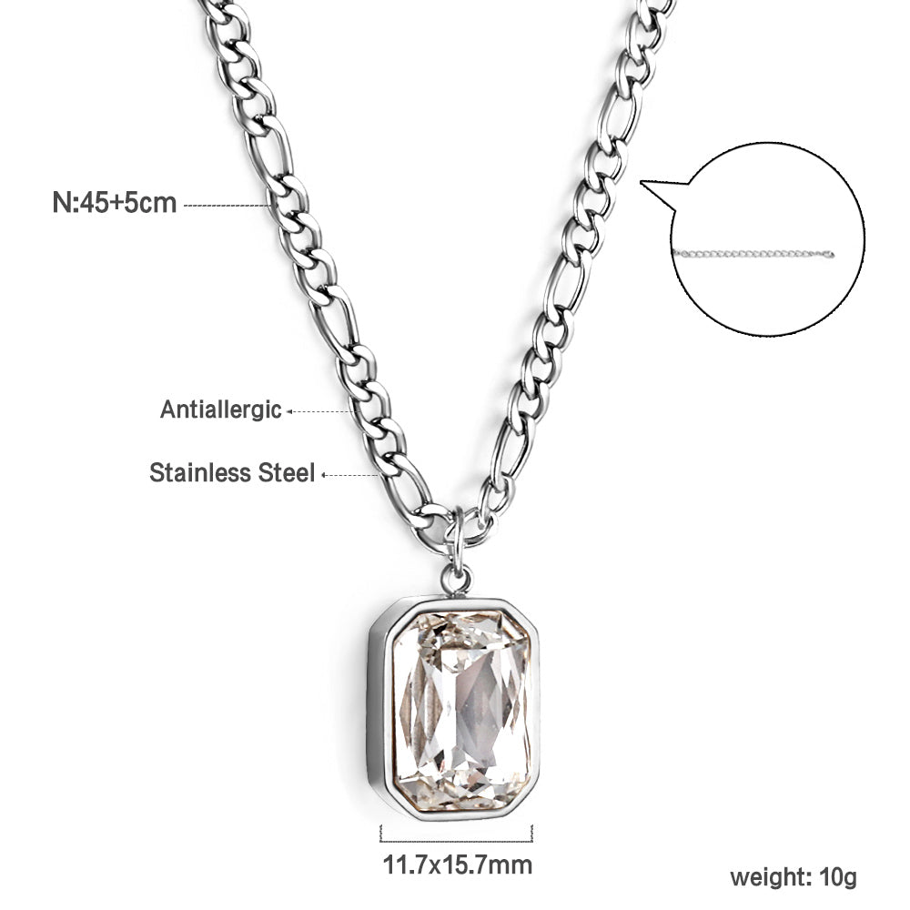 Wholesale Rectangular Pendant with White Diamonds Necklace 45+5cm