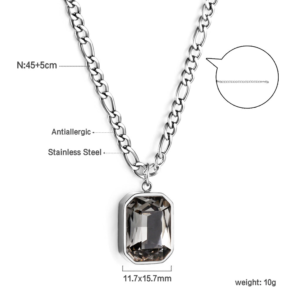 Wholesale Rectangular Pendant with White Diamonds Necklace 45+5cm