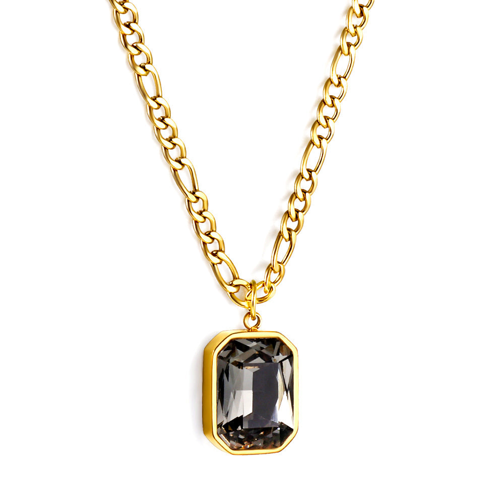 Wholesale Rectangular Pendant with White Diamonds Necklace 45+5cm