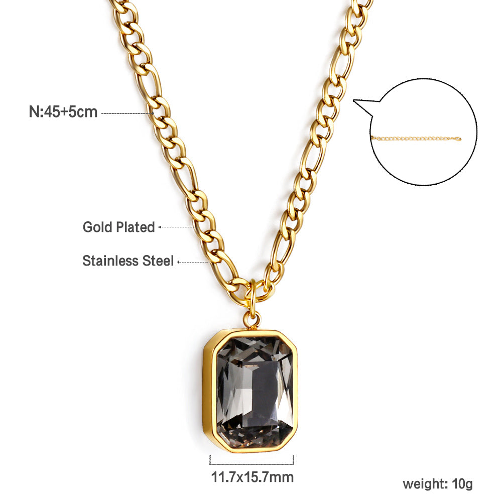 Wholesale Rectangular Pendant with White Diamonds Necklace 45+5cm