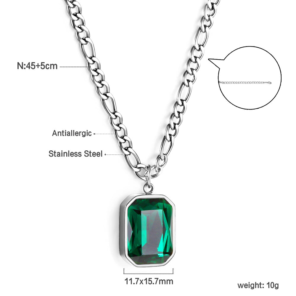 Wholesale Rectangular Pendant with White Diamonds Necklace 45+5cm