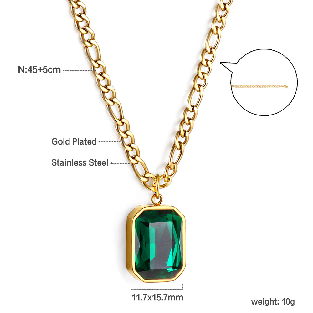 Wholesale Rectangular Pendant with White Diamonds Necklace 45+5cm