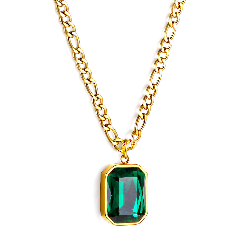 Wholesale Rectangular Pendant with White Diamonds Necklace 45+5cm