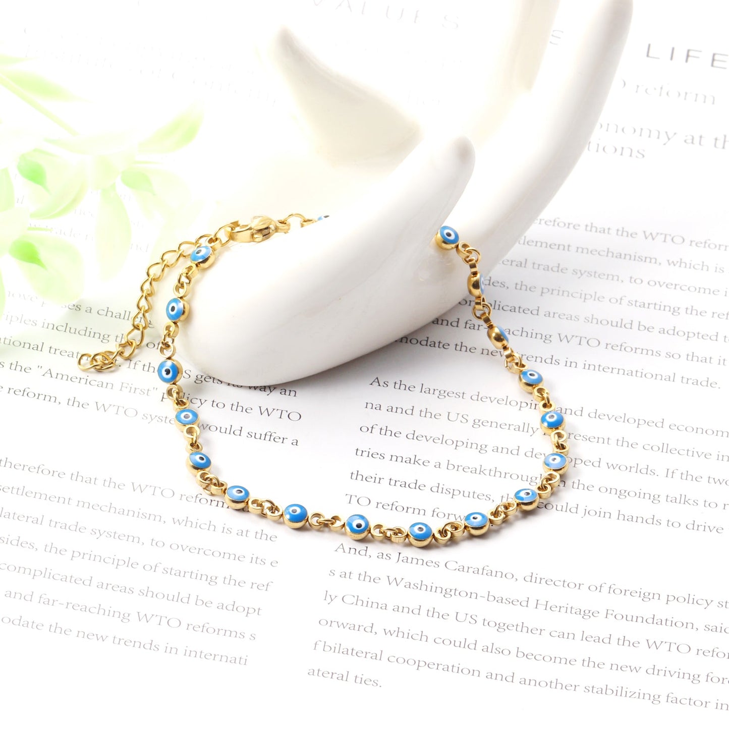 Gold / Steel Blue Cat's Eye Bracelet 4mm 18+4cm