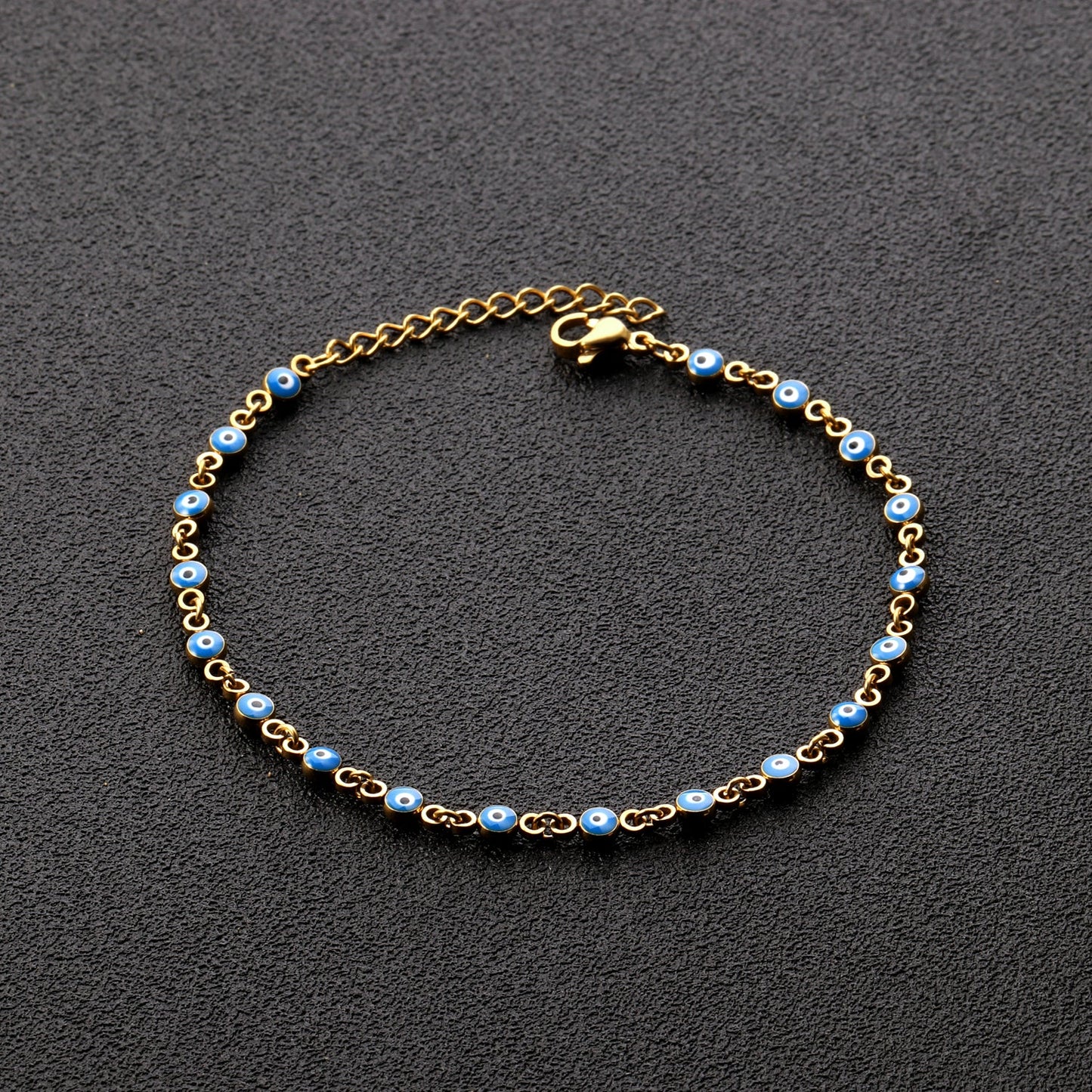 Gold / Steel Blue Cat's Eye Bracelet 4mm 18+4cm