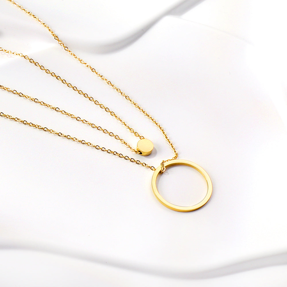 Circle Cake + Circle Pendant Necklace 46+40+5cm