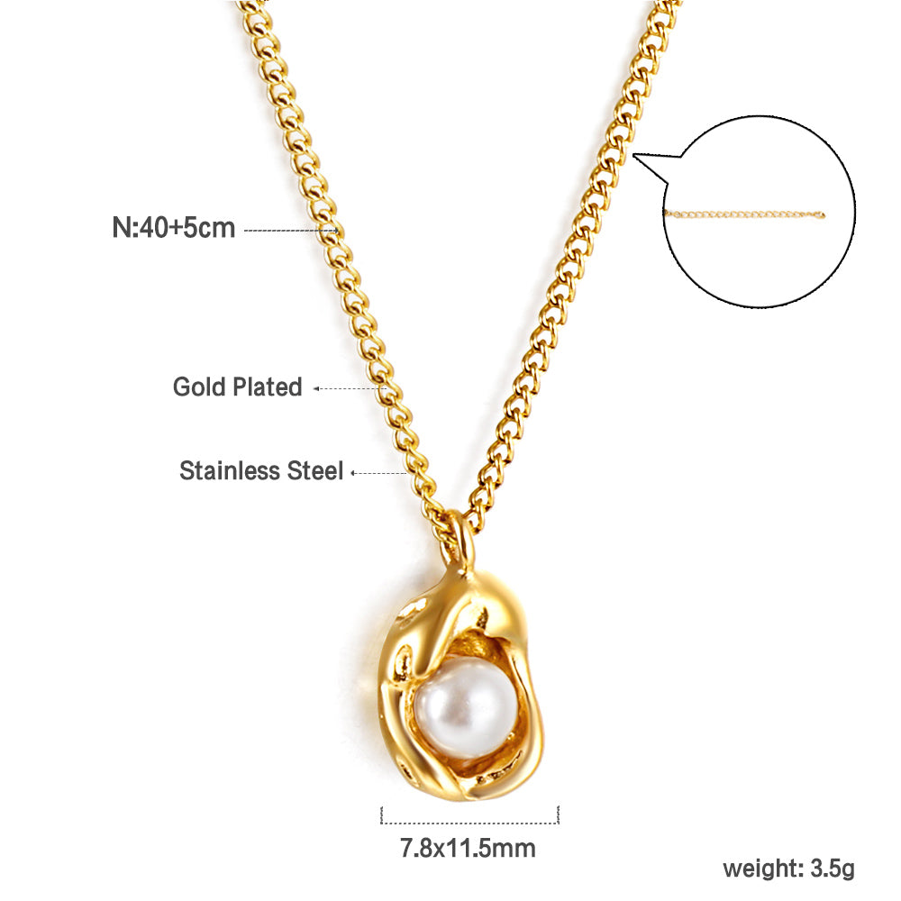 Wholesale Shaped pendant with white pearl necklace 40+5cm