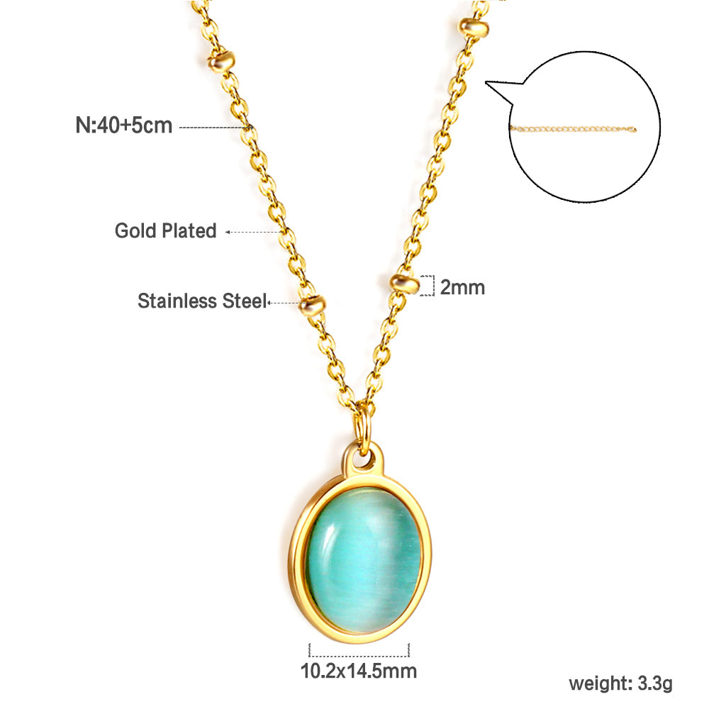 Long Round Pendant with White Zirconia Necklace 40+5cm