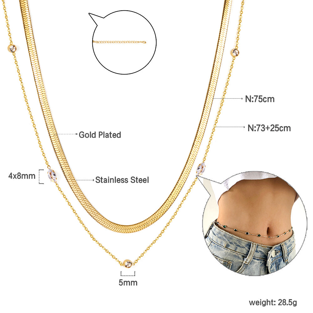 10pcs with diamond chain + matching chain double waist chain 75+73+25cm