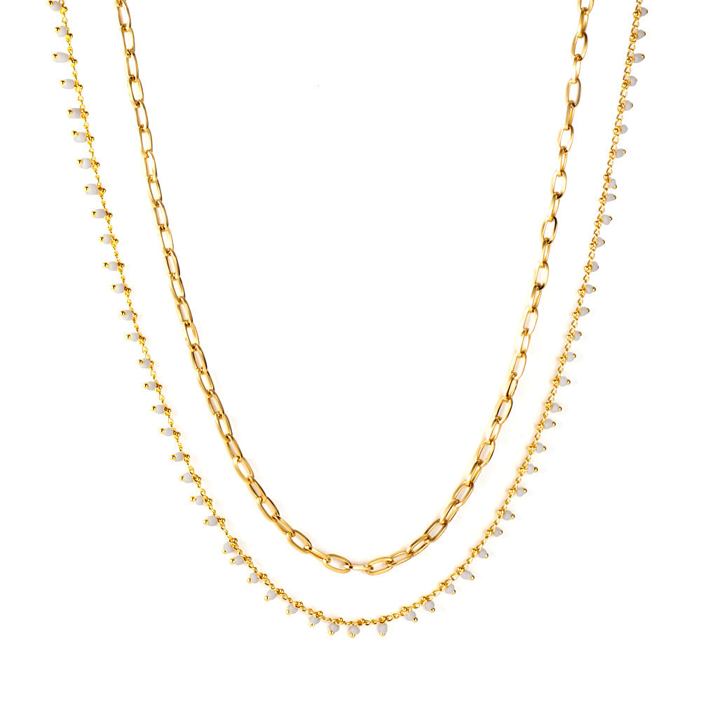 White Bead Chain + Matching Chain Double Waist Chain 75+74+25cm