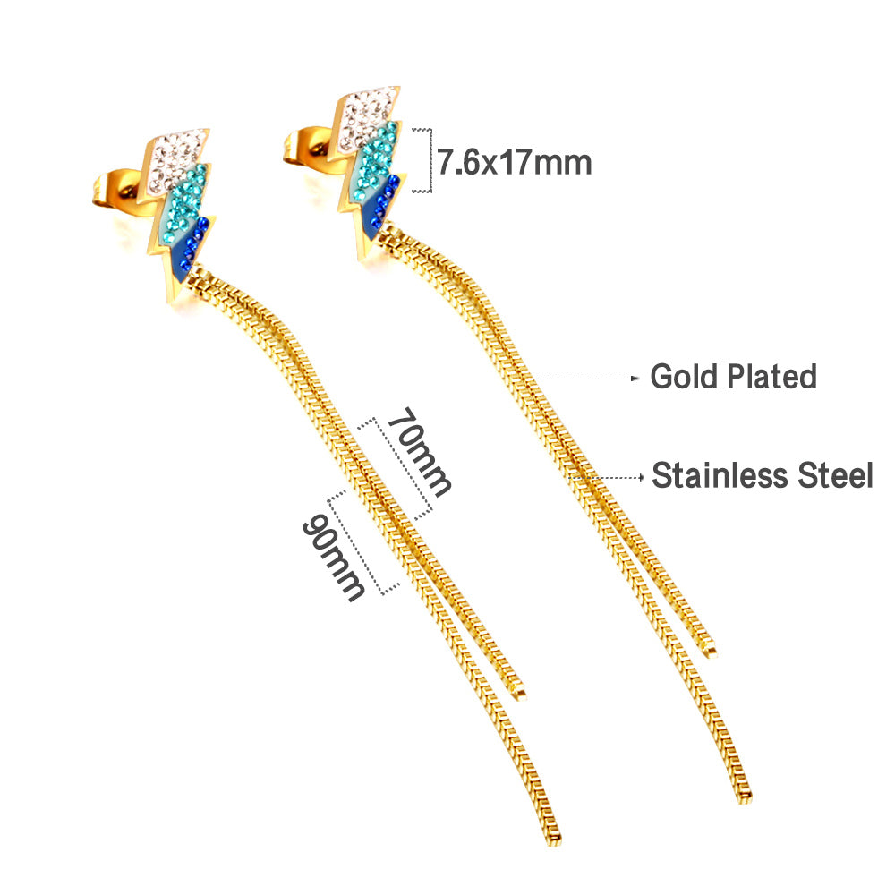 Stainless Steel Lightning Slime Chain Tassel Earrings girl jewelry