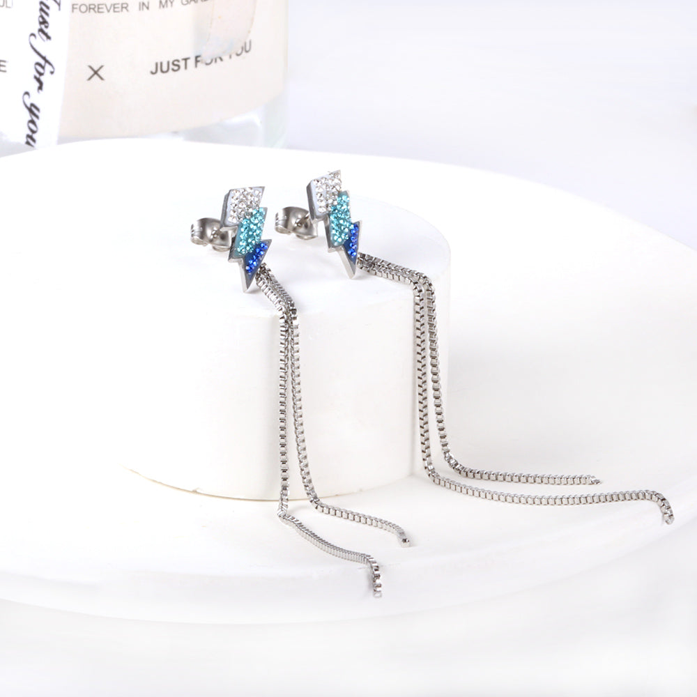 Stainless Steel Lightning Slime Chain Tassel Earrings girl jewelry