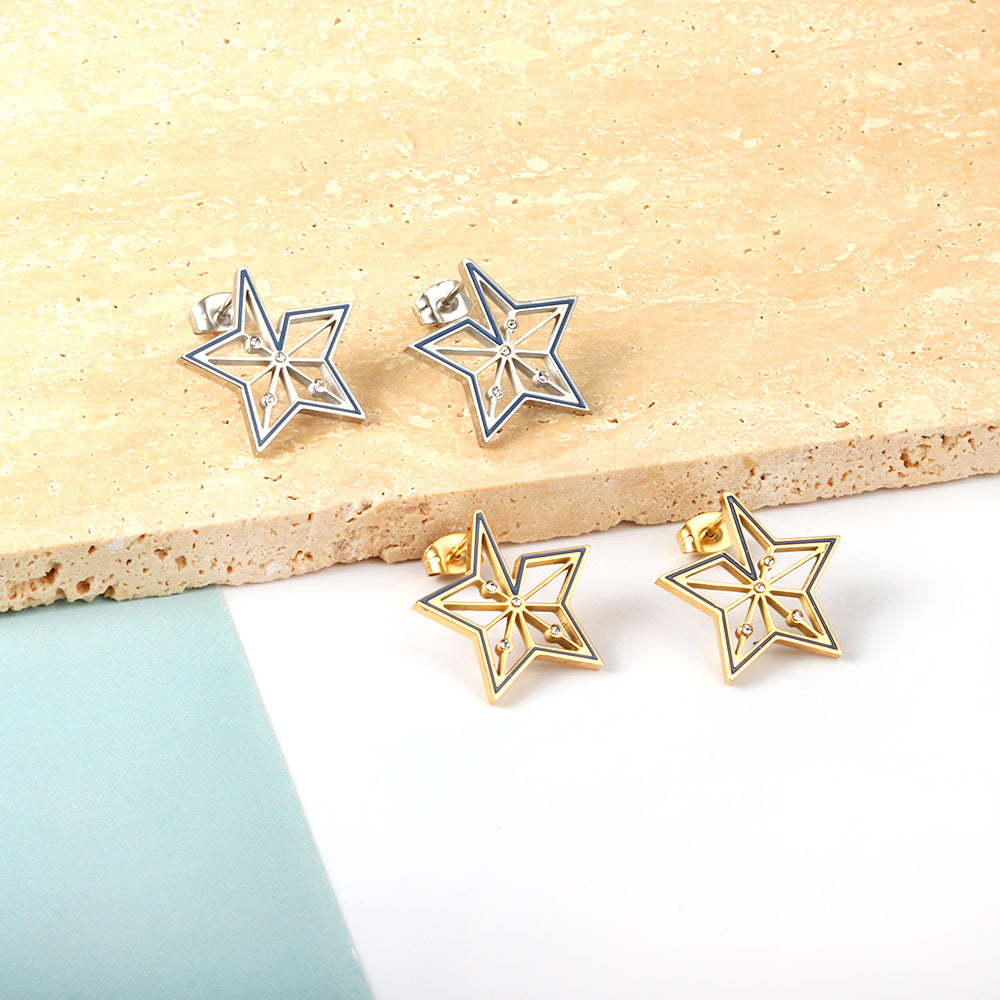 Stainless Steel Pentagram Hollow Stud Earrings girls jewelry