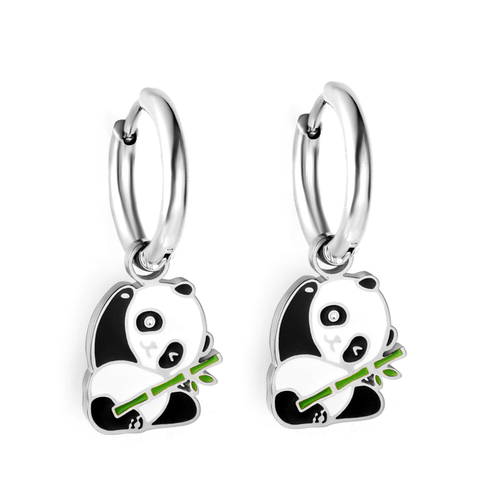 Stainless Steel 18k Gold Plated Panda Earrings girl jewelry Kids Earrings