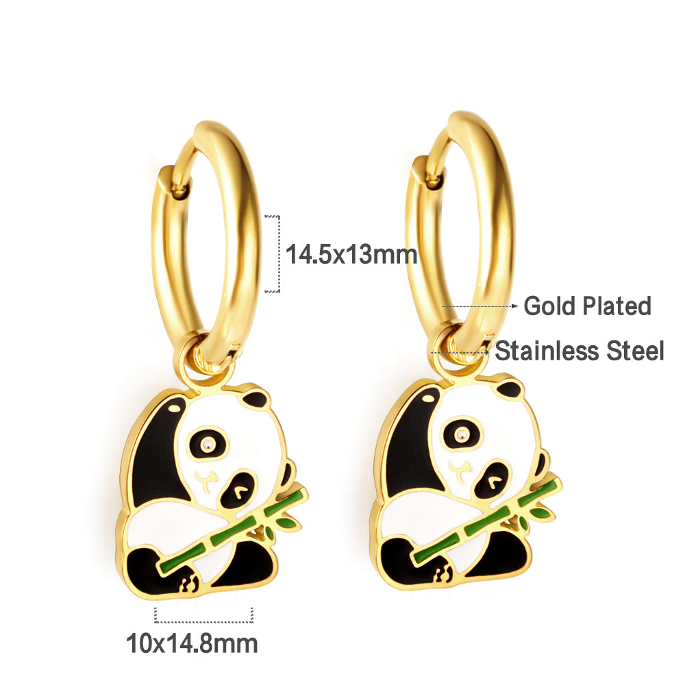 Stainless Steel 18k Gold Plated Panda Earrings girl jewelry Kids Earrings