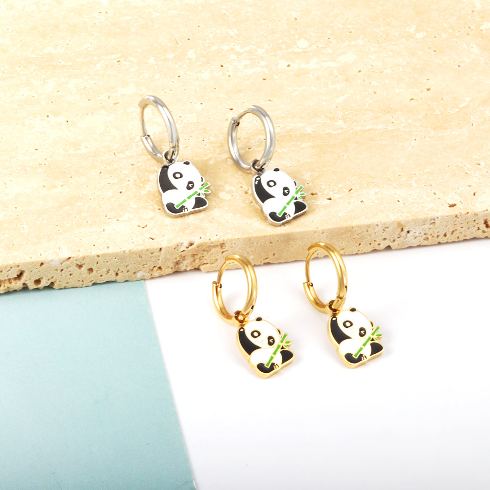 Stainless Steel 18k Gold Plated Panda Earrings girl jewelry Kids Earrings