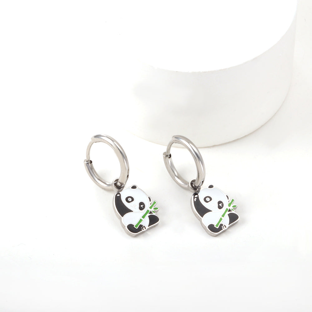 Stainless Steel 18k Gold Plated Panda Earrings girl jewelry Kids Earrings