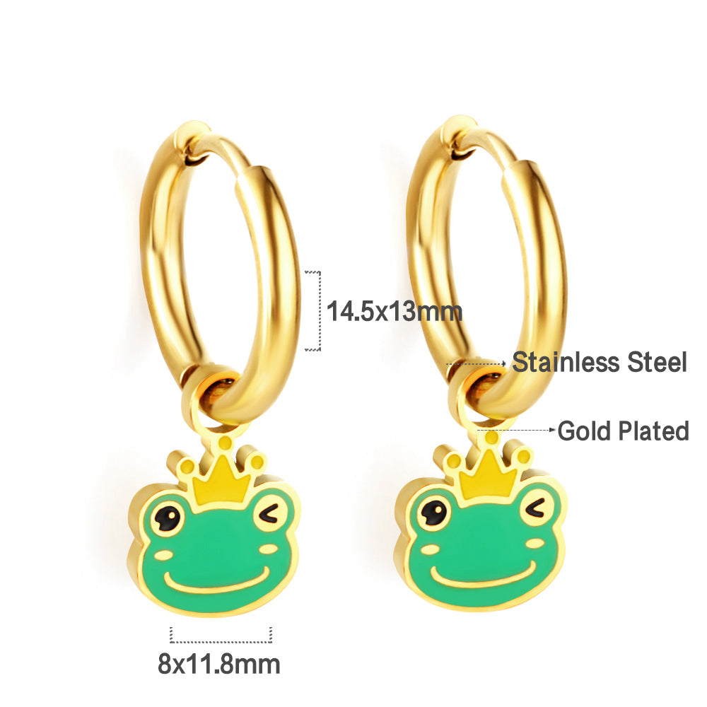 Enamel Girls Kids Jewelry Enamel Stainless Steel 18k Gold Plated Frog Earrings Kids Earrings girl jewelry