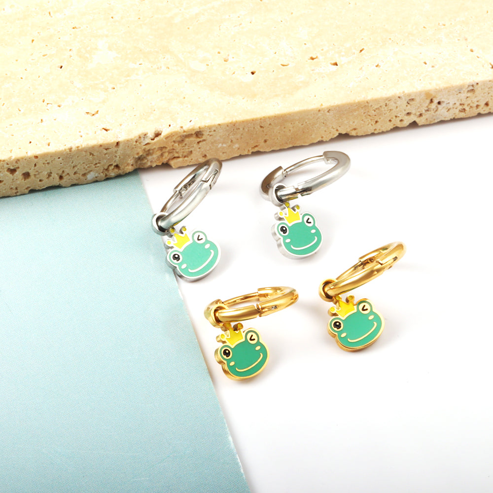 Enamel Girls Kids Jewelry Enamel Stainless Steel 18k Gold Plated Frog Earrings Kids Earrings girl jewelry