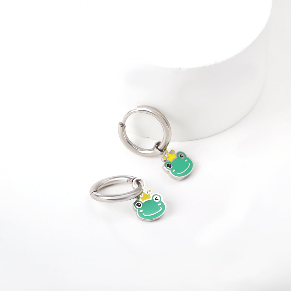 Enamel Girls Kids Jewelry Enamel Stainless Steel 18k Gold Plated Frog Earrings Kids Earrings girl jewelry