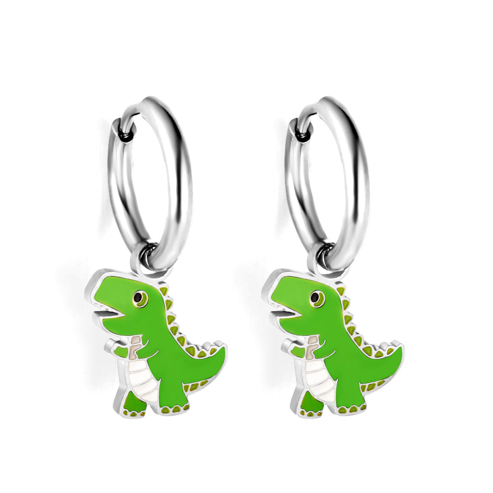 Stainless Steel 18k Gold Plated Dinosaur enamel Earrings kids girls jewelry