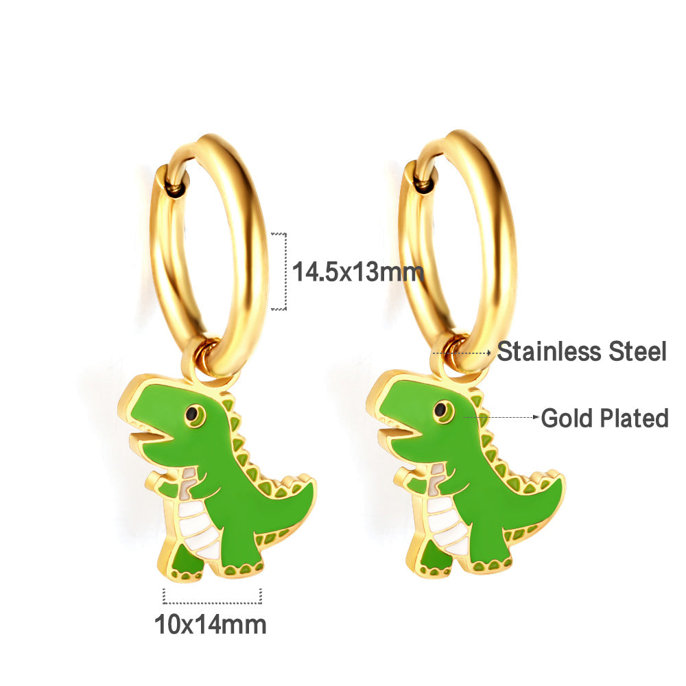 Stainless Steel 18k Gold Plated Dinosaur enamel Earrings kids girls jewelry