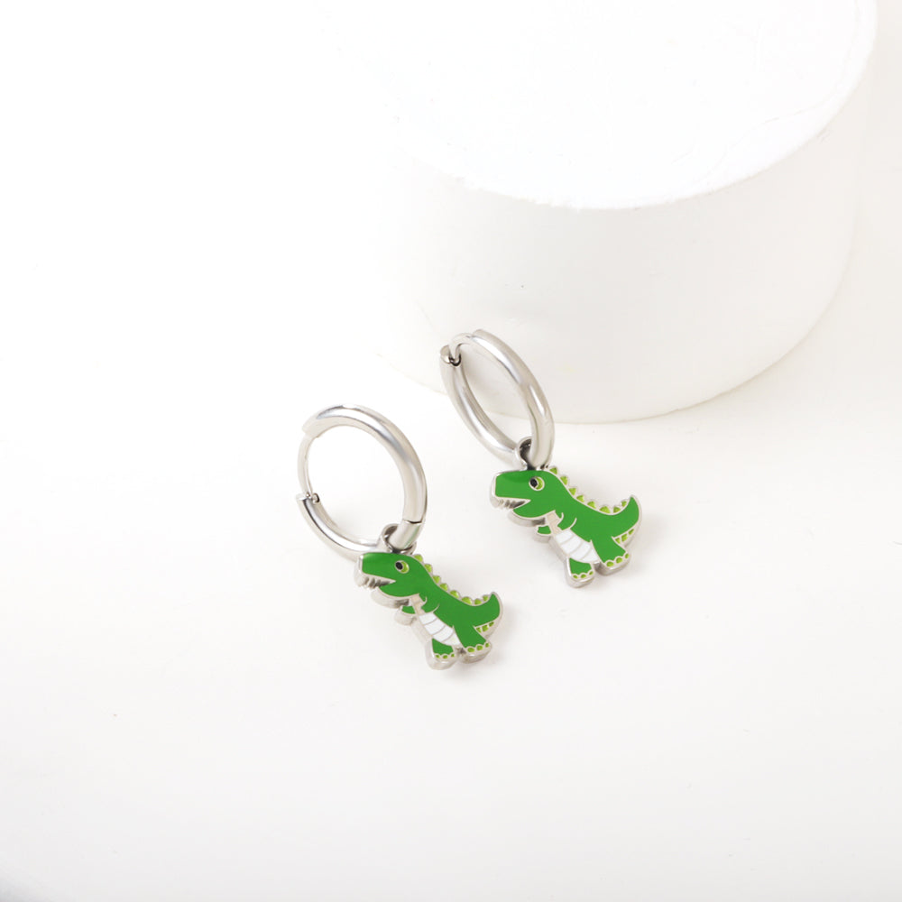 Stainless Steel 18k Gold Plated Dinosaur enamel Earrings kids girls jewelry