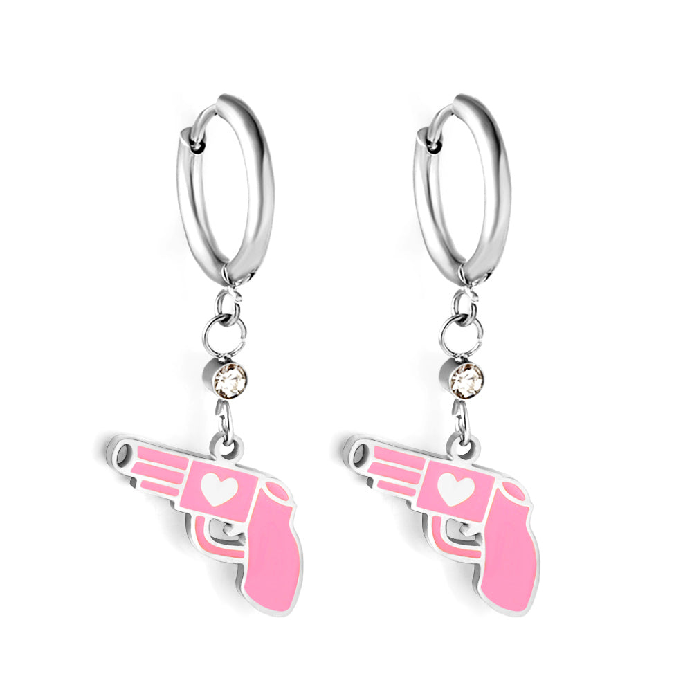girls jewelry Stainless Steel Pink Gun Shape kids Earring
