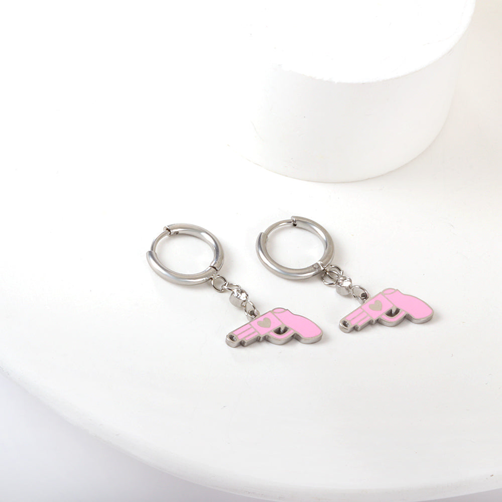 girls jewelry Stainless Steel Pink Gun Shape kids Earring