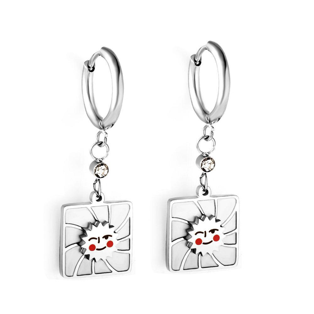 Stainless Steel Square Smiley Earrings girls jewelry