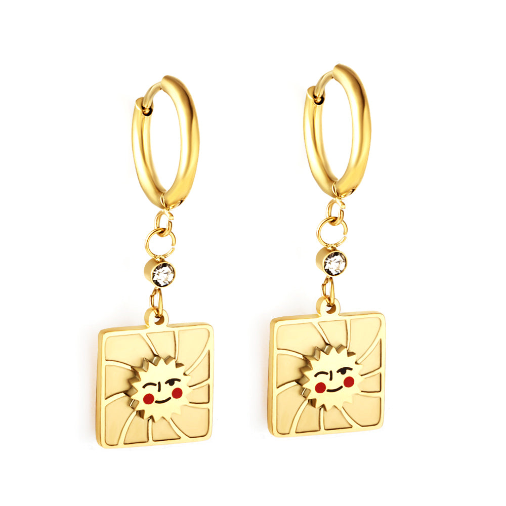 Stainless Steel Square Smiley Earrings girls jewelry