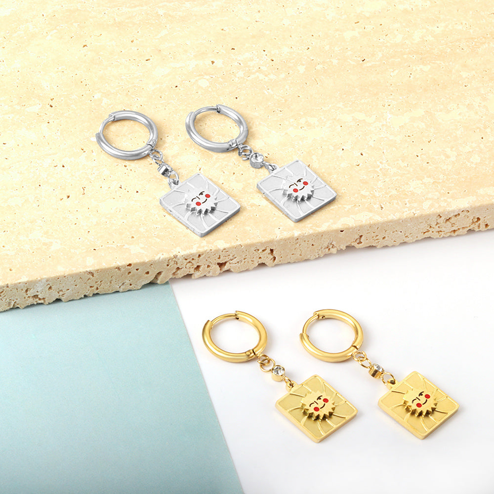 Stainless Steel Square Smiley Earrings girls jewelry