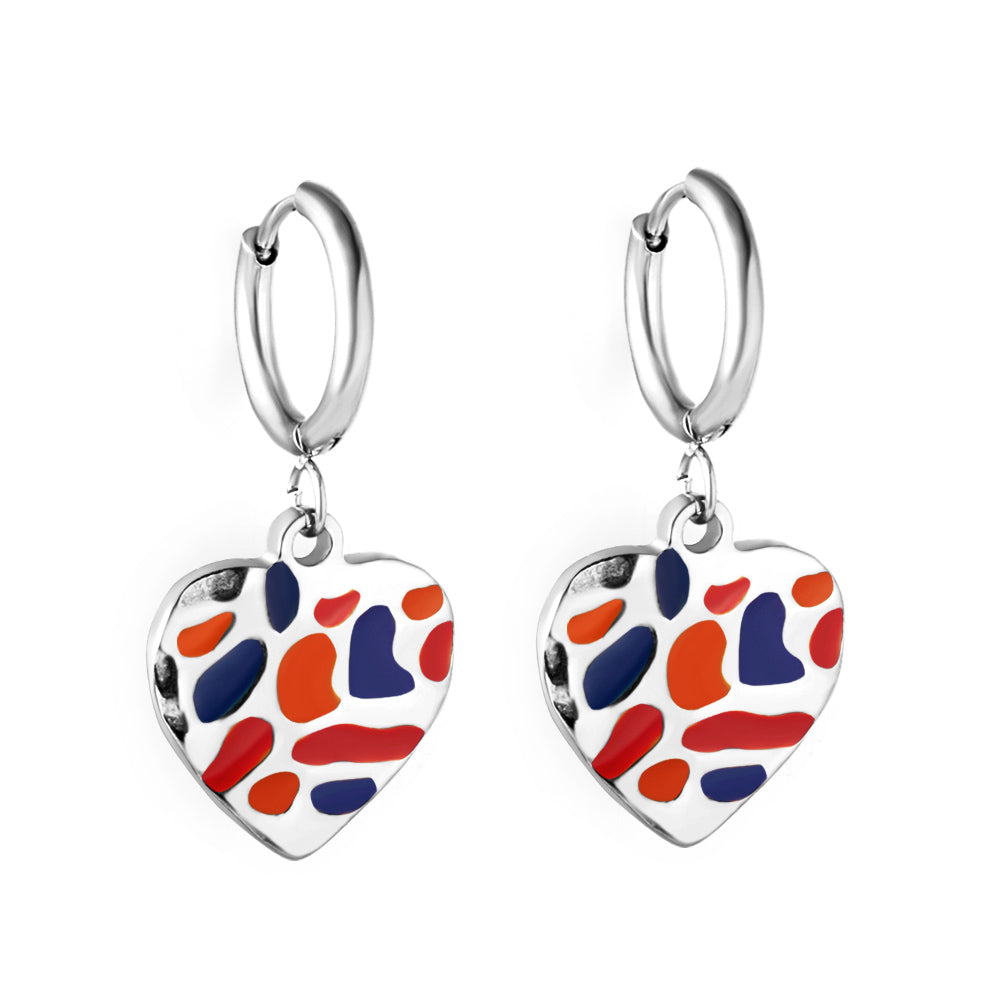 Stainless Steel Multicolor Stone Heart-shape Earrings girls jewelry Kids Earrings