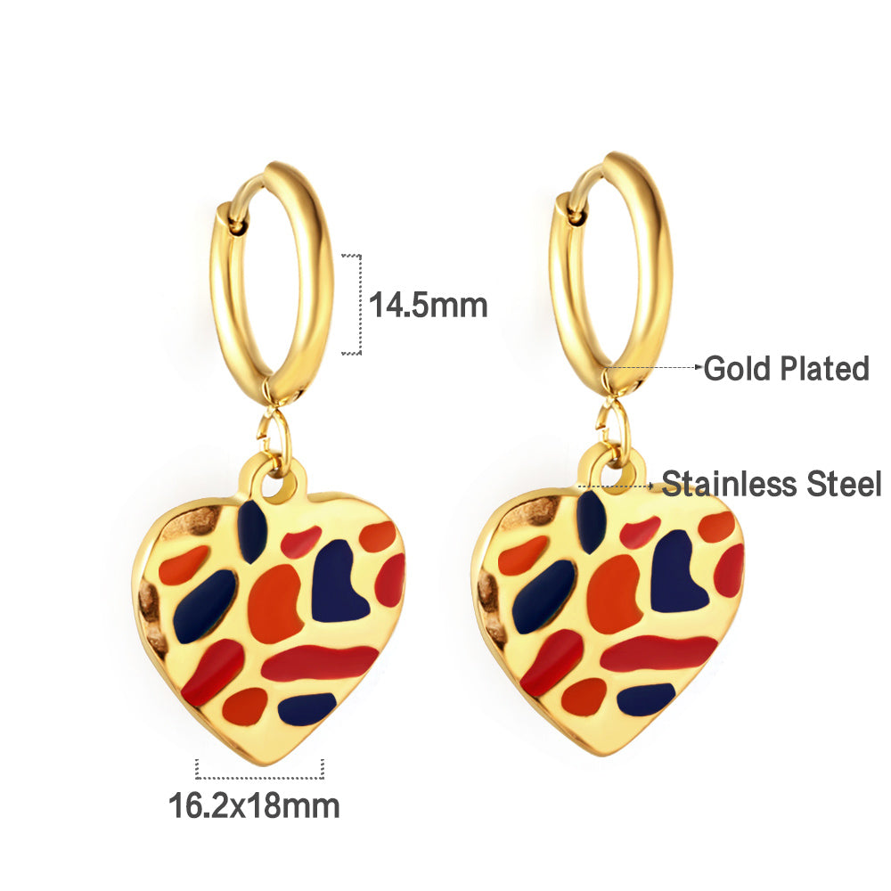Stainless Steel Multicolor Stone Heart-shape Earrings girls jewelry Kids Earrings