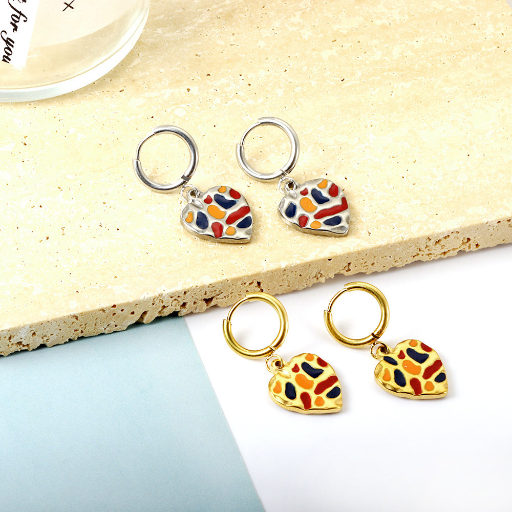 Stainless Steel Multicolor Stone Heart-shape Earrings girls jewelry Kids Earrings
