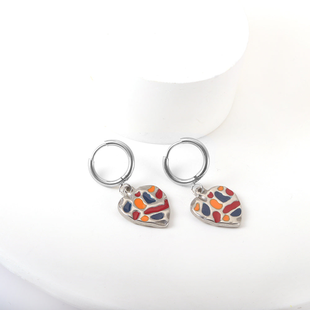 Stainless Steel Multicolor Stone Heart-shape Earrings girls jewelry Kids Earrings