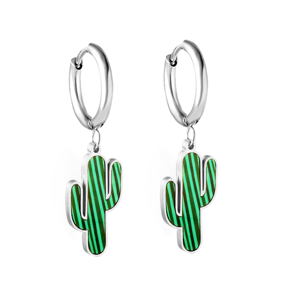 girls jewelry Stainless Steel 18k Gold Plated Green Cactus Kids Earrings