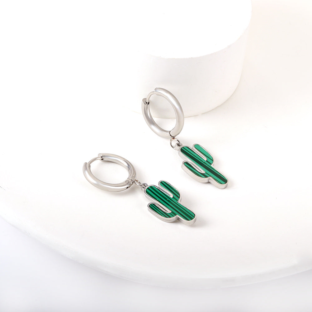 girls jewelry Stainless Steel 18k Gold Plated Green Cactus Kids Earrings