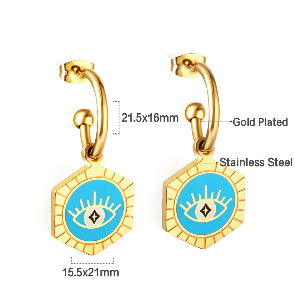 Stainless Steel Half Circle Steel Ball with Hexagon Blue Eyes girls jewelry Kids Earrings