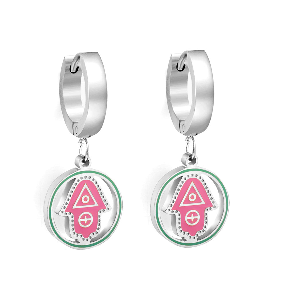 Enamel Kids Stainless Steel Pink Round Arrow Hoop Earrings girl jewelry