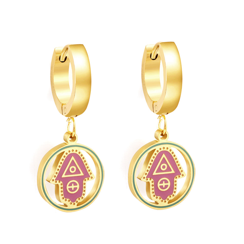 Enamel Kids Stainless Steel Pink Round Arrow Hoop Earrings girl jewelry