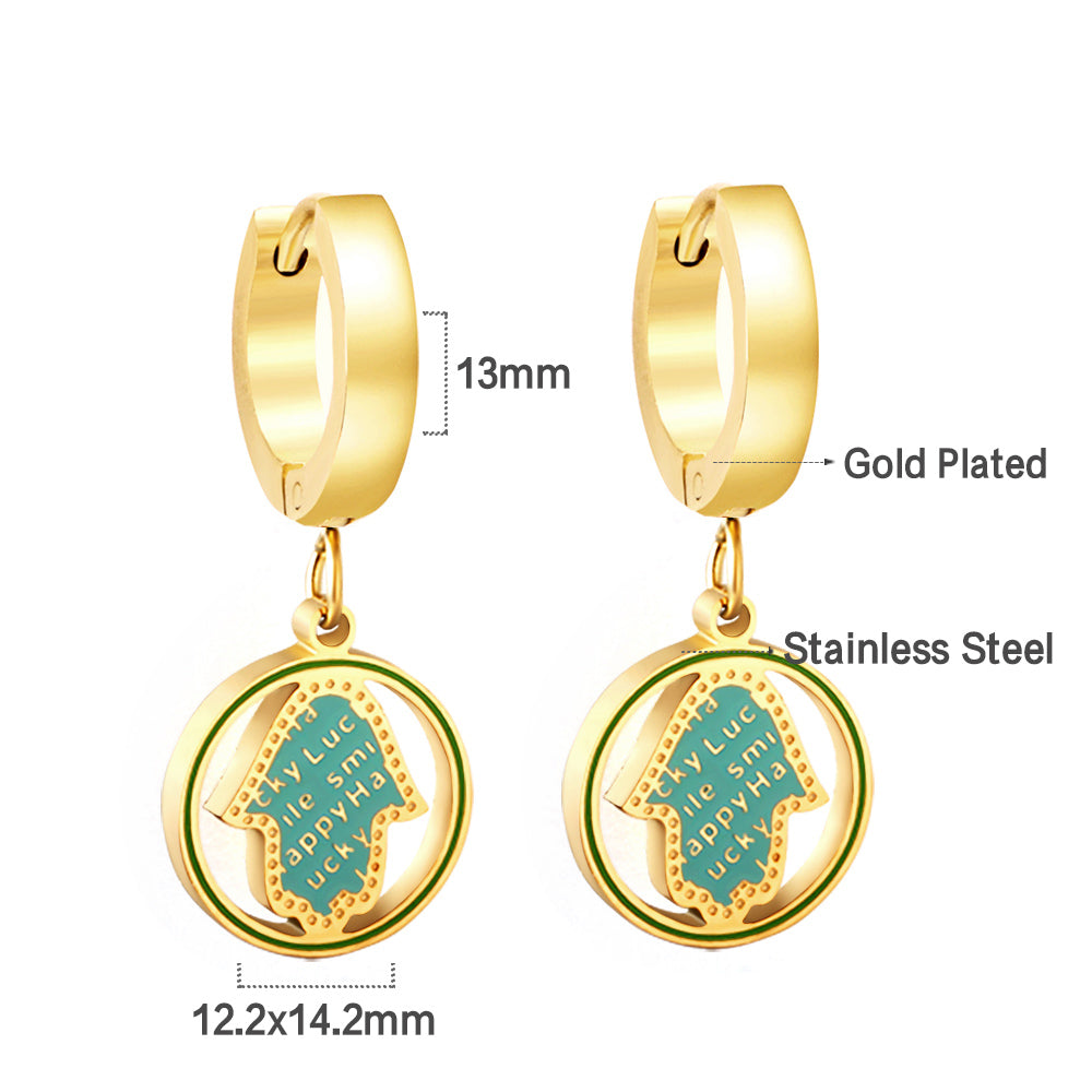 Stainless Steel Green Round Arrow Earrings