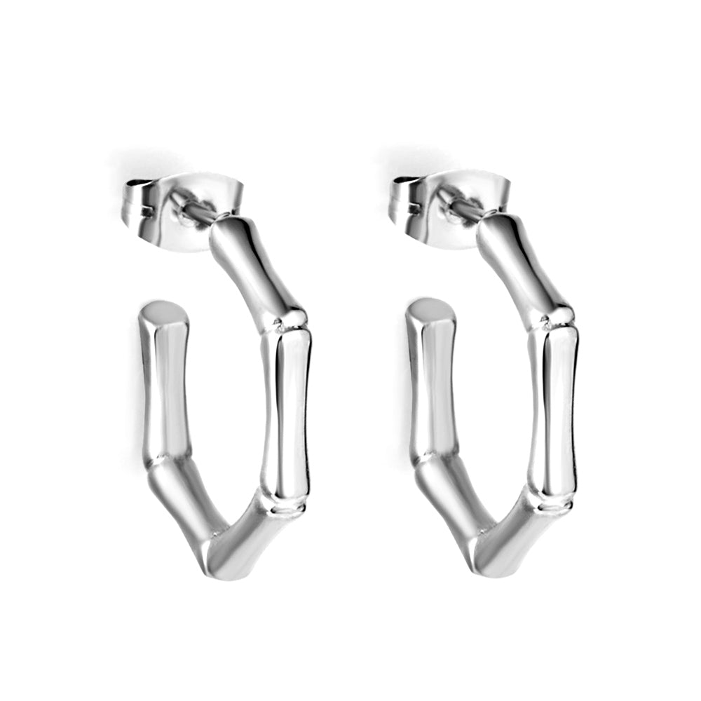 Stainless Steel Hexagon Bamboo C Hoop Enamel Girls Kids Earrings