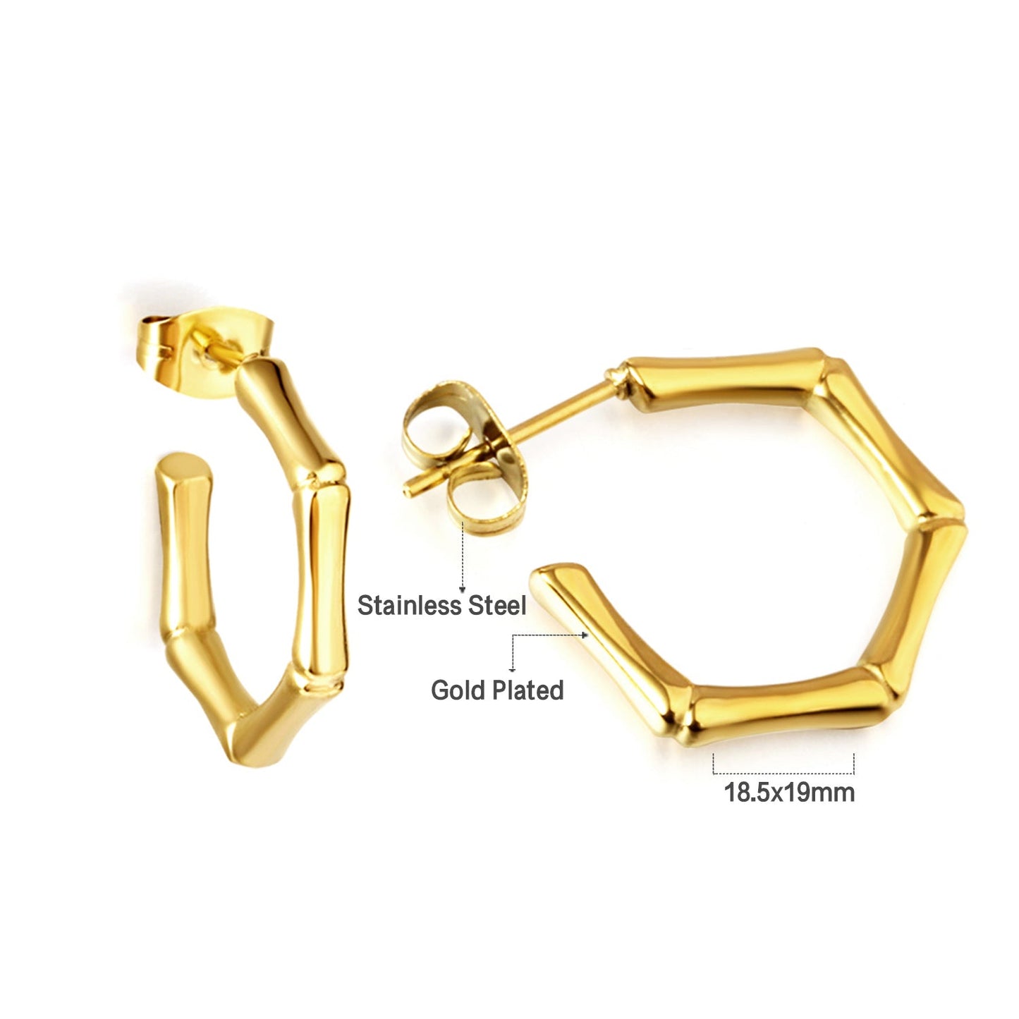 Stainless Steel Hexagon Bamboo C Hoop Enamel Girls Kids Earrings