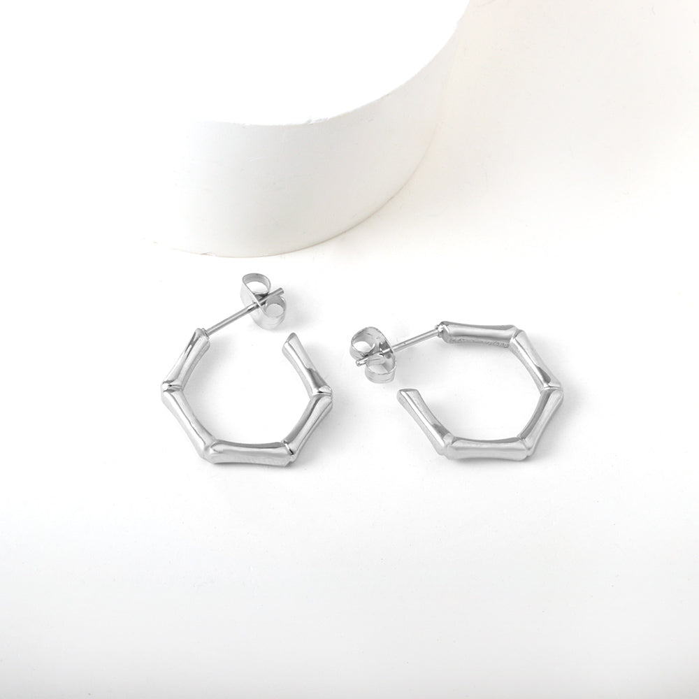 Stainless Steel Hexagon Bamboo C Hoop Enamel Girls Kids Earrings