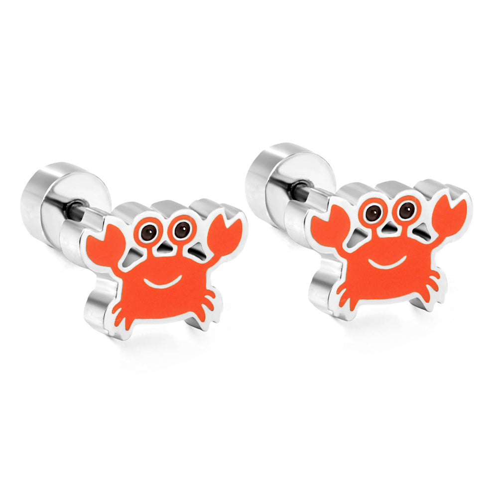 Stainless Steel 18k Gold Plated Crab Spiral Stud Hypoallergenic Kids enamel Girls Earrings